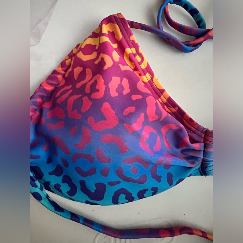 Blue Pink Leopard Halter Starfish Decor Side Tie Bikini Set - Picture 8 of 12